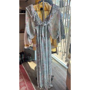 LoveShackFancy Floral Print Ruffled Neck Fairy Forest Long Maxi Dress Size 0